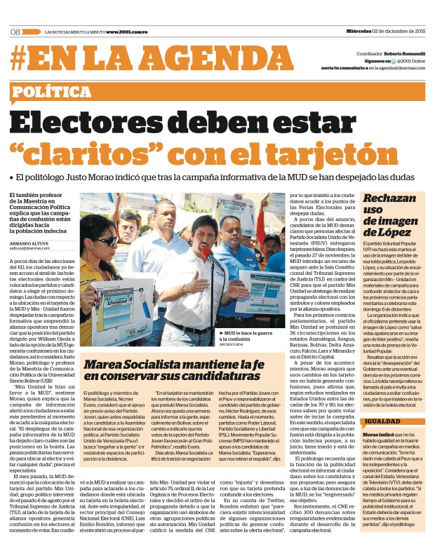 Diario 2001 / 02-12-2015 / Armando Altuve/ Justo Morao
